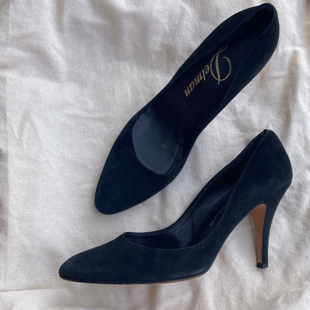 Delman suede 1950’s style pumps heels black suede 10